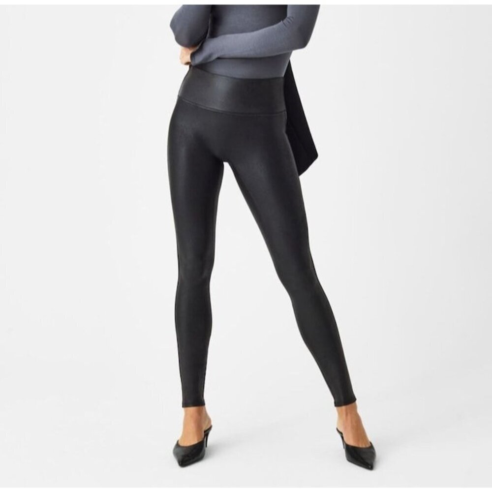 SPANX Black shape Faux Leather Leggings Women MEDIUM